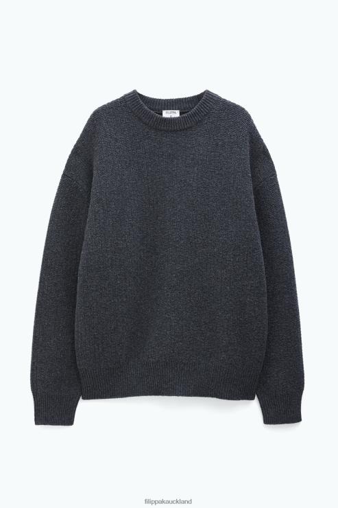 Men Filippa K Anthracite Melange Structure Sweater Apparel 66L84289