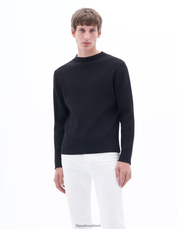 Men Filippa K Black Plated Rib Sweater Apparel 66L84294