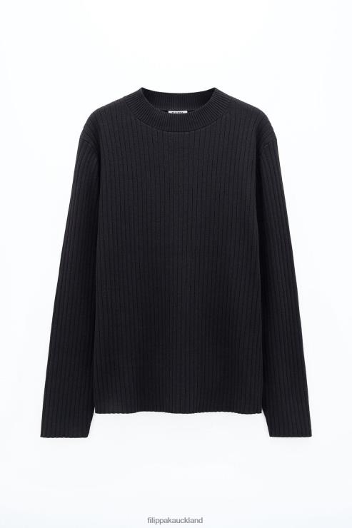 Men Filippa K Black Plated Rib Sweater Apparel 66L84294