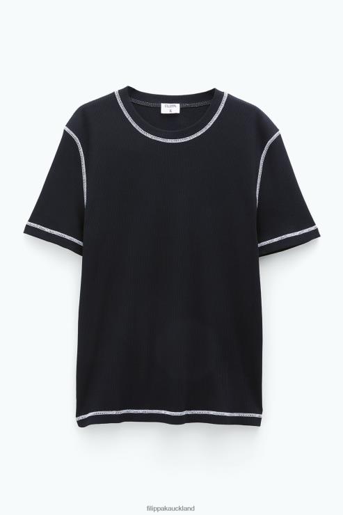 Men Filippa K Black Cotton Rib Tee Apparel 66L84298