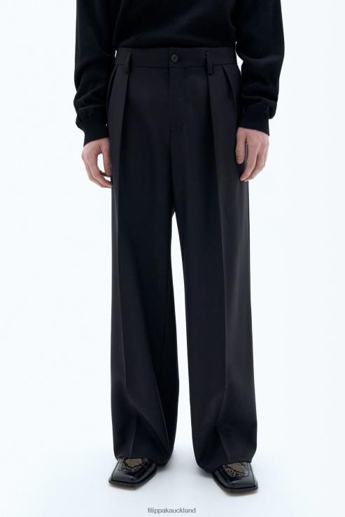 Men Filippa K Black Wide Wool Trousers Apparel 66L84356