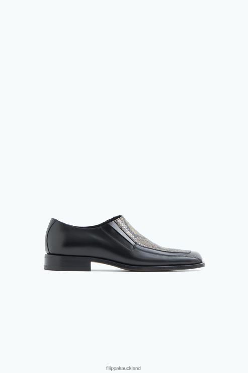 Men Filippa K Black/Printed Square Toe Loafers Shoes 66L84485