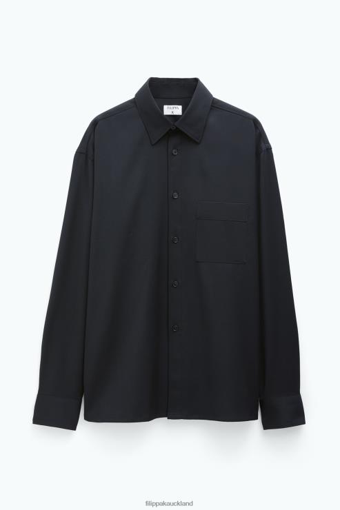 Unisex Filippa K Black Wool Twill Shirt Apparel 66L84192