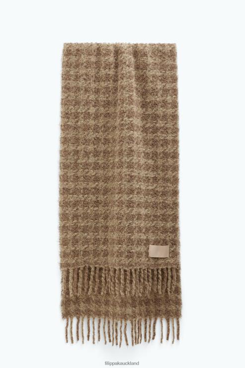 Women Filippa K Beige Houndstooth Scarf Accessory 66L84413