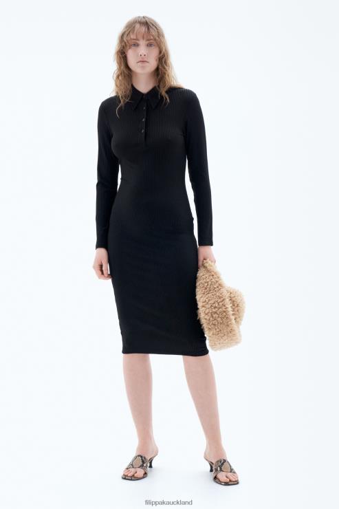 Women Filippa K Black Jersey Rib Polo Dress Apparel 66L84218