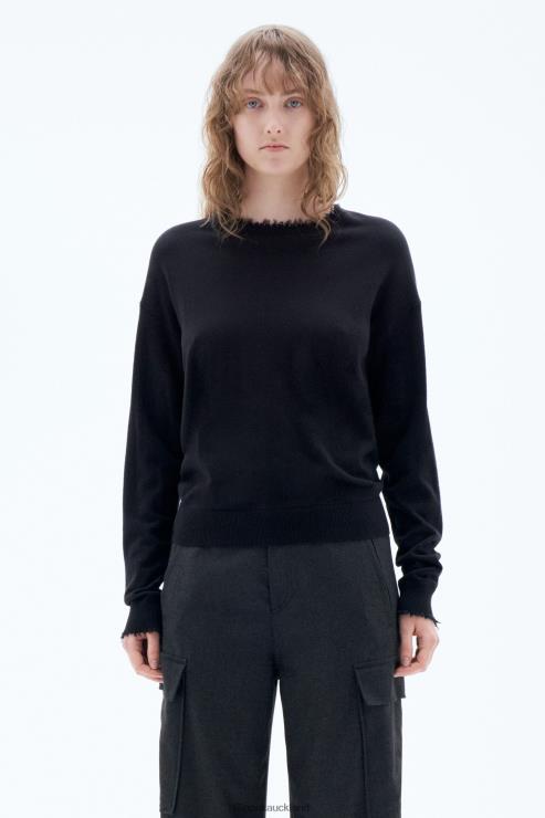 Women Filippa K Black Frayed R-Neck Top Apparel 66L8462