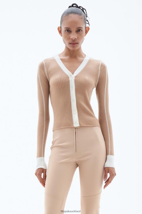 Women Filippa K Camel/White Light Rib Cardigan Apparel 66L8435