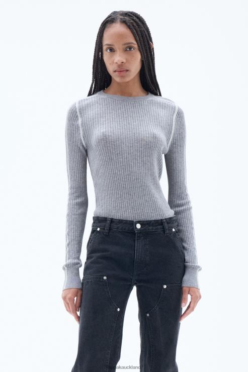 Women Filippa K Grey/White Light Rib Sweater Apparel 66L8471