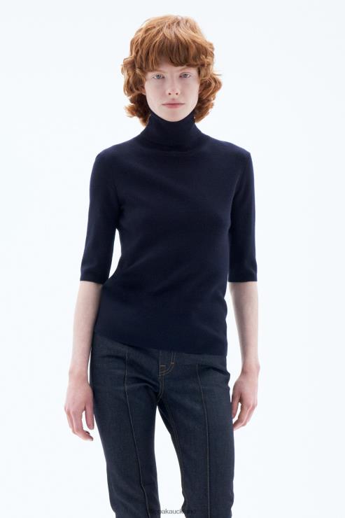 Women Filippa K Navy Merino Elbow Sleeve Top Apparel 66L8466