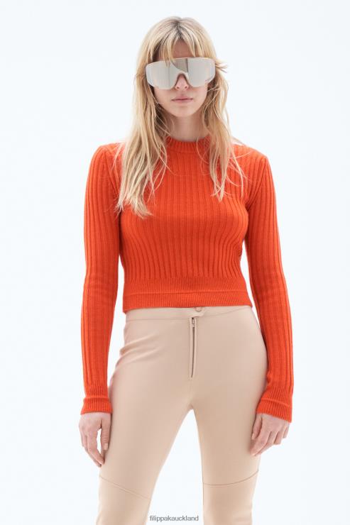 Women Filippa K Red Orange Wool Rib Sweater Apparel 66L8473