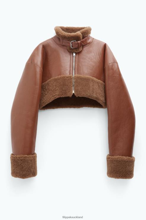 Women Filippa K Chestnut Cropped Shearling Jacket Apparel 66L843