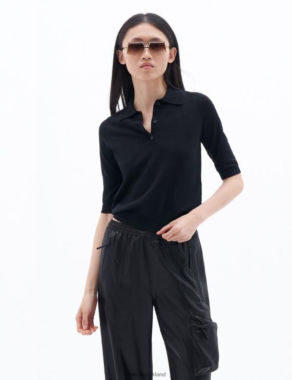 Women Filippa K Black Merino Polo Shirt Apparel 66L8484