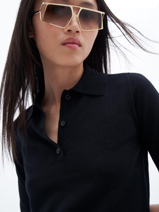 Women Filippa K Black Merino Polo Shirt Apparel 66L8484