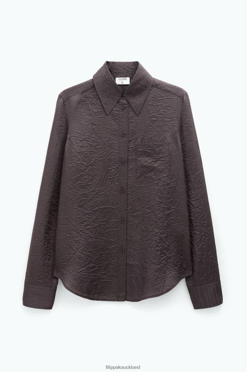 Women Filippa K Dark Chocolate Crinkle Shirt Apparel 66L84203