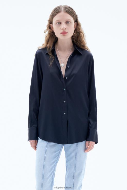 Women Filippa K Navy Eira Silk Shirt Apparel 66L84200