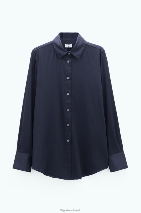 Women Filippa K Navy Eira Silk Shirt Apparel 66L84200