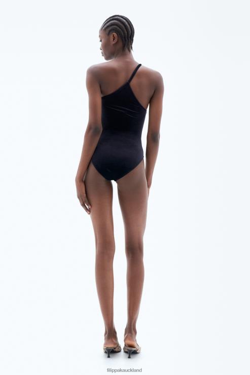 Women Filippa K Black Velvet Asymmetric Swimsuit Apparel 66L84243