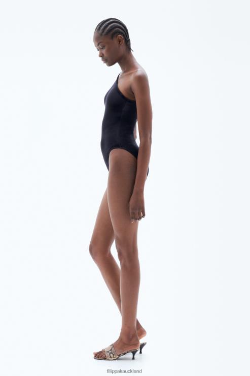 Women Filippa K Black Velvet Asymmetric Swimsuit Apparel 66L84243