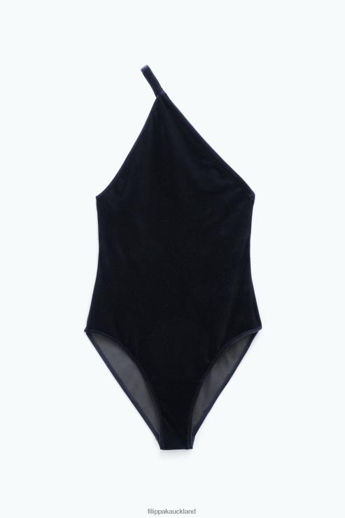 Women Filippa K Black Velvet Asymmetric Swimsuit Apparel 66L84243