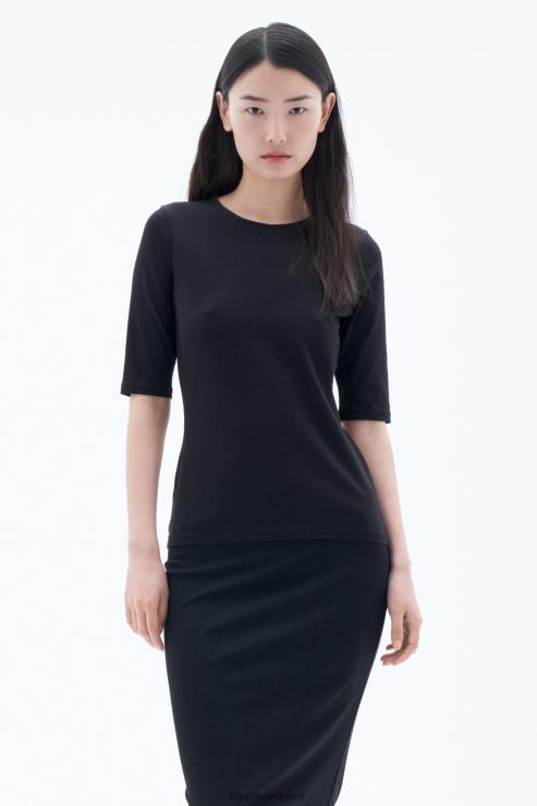 Women Filippa K Black Cotton Stretch Elbow Sleeve Apparel 66L84130