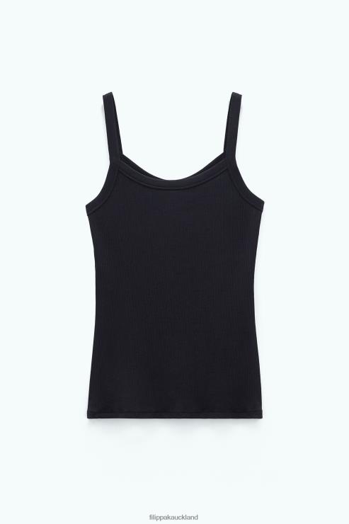 Women Filippa K Black Fine Rib Singlet Apparel 66L84171