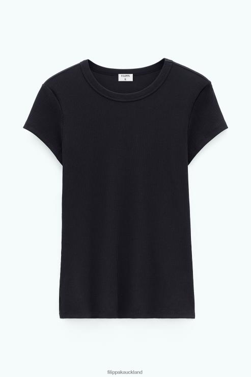 Women Filippa K Black Fine Rib Tee Apparel 66L84133