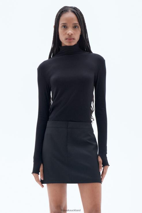 Women Filippa K Black Rib Mock Neck Top Apparel 66L84154