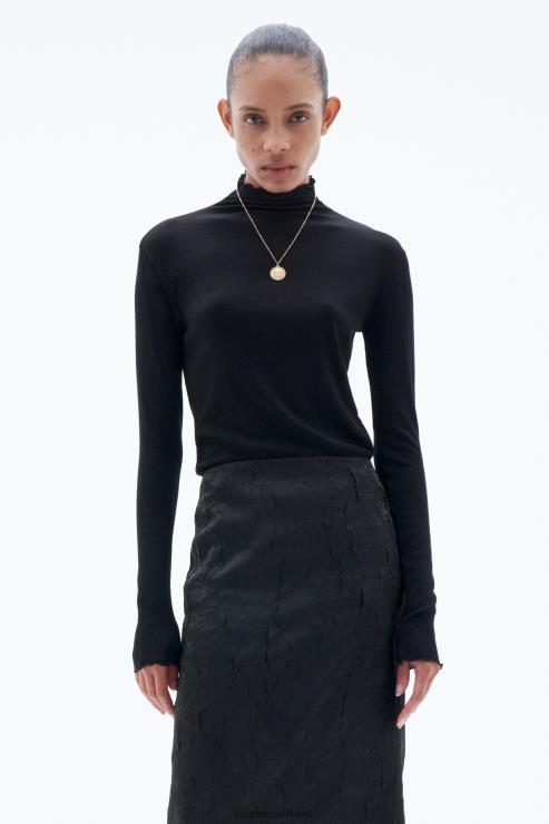 Women Filippa K Black Sheer Wool Mock Top Apparel 66L8445