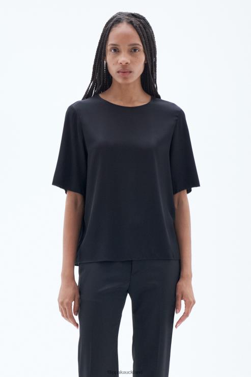 Women Filippa K Black Silk Tee Apparel 66L84199