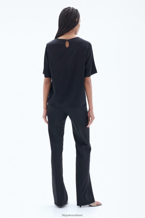 Women Filippa K Black Silk Tee Apparel 66L84199