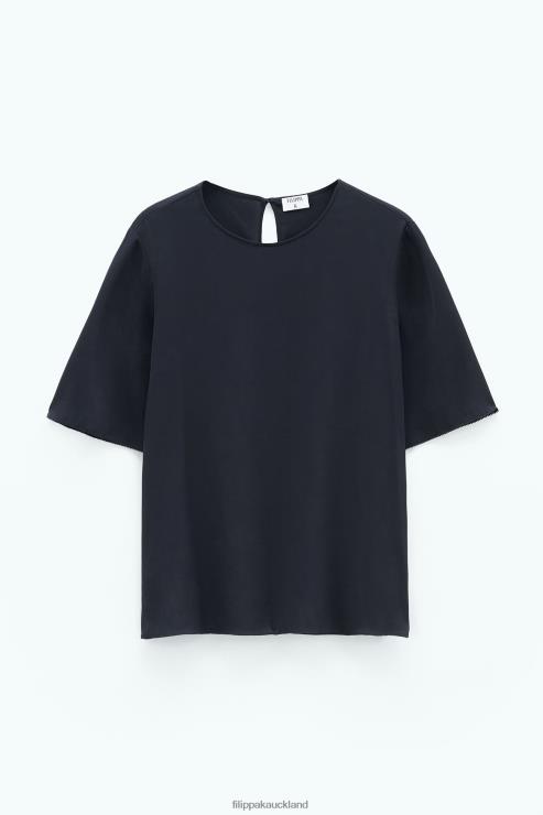 Women Filippa K Black Silk Tee Apparel 66L84199