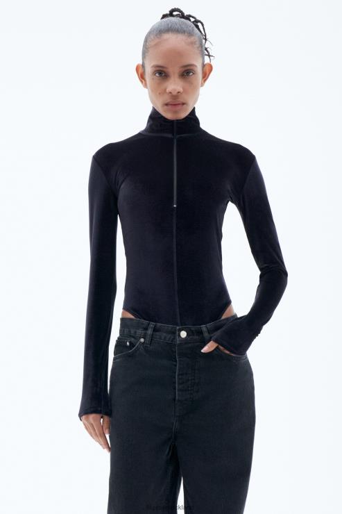 Women Filippa K Black Velvet Zip Body Apparel 66L84165