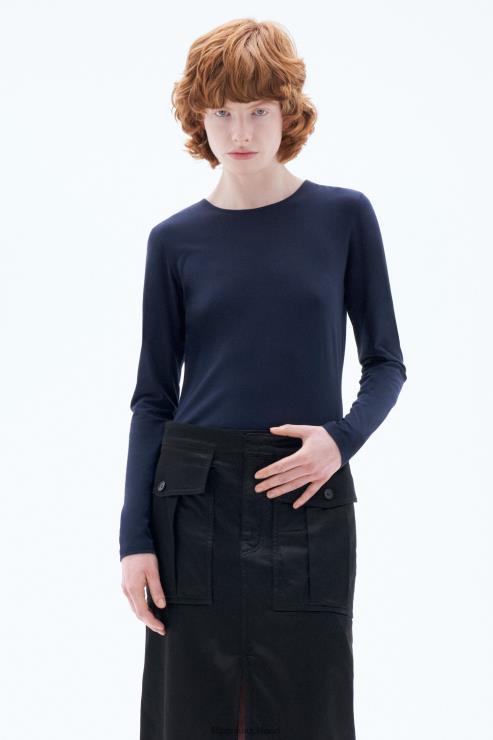 Women Filippa K Navy Cotton Stretch Long Sleeve Apparel 66L84135