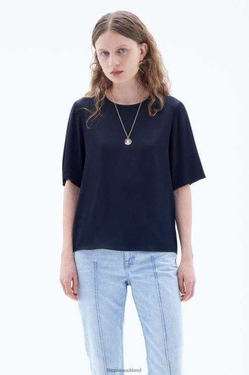 Women Filippa K Navy Silk Tee Apparel 66L84197