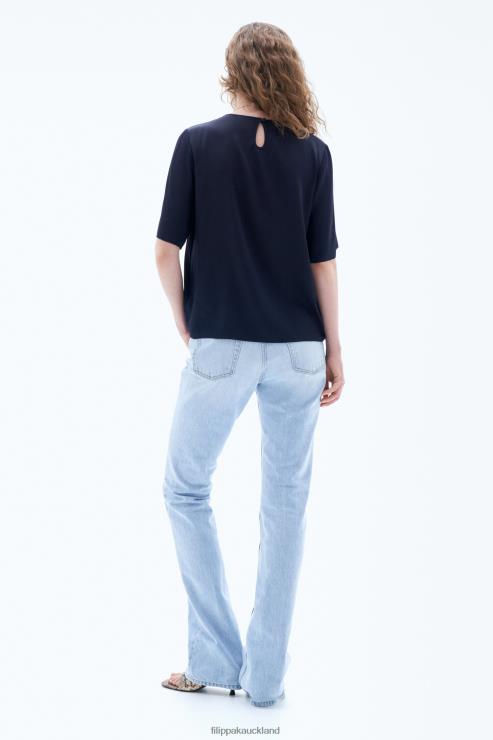 Women Filippa K Navy Silk Tee Apparel 66L84197