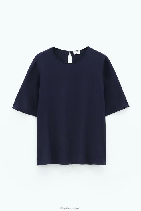 Women Filippa K Navy Silk Tee Apparel 66L84197