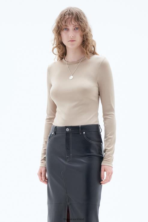 Women Filippa K Sand Beige Shiny Longsleeve Top Apparel 66L84131