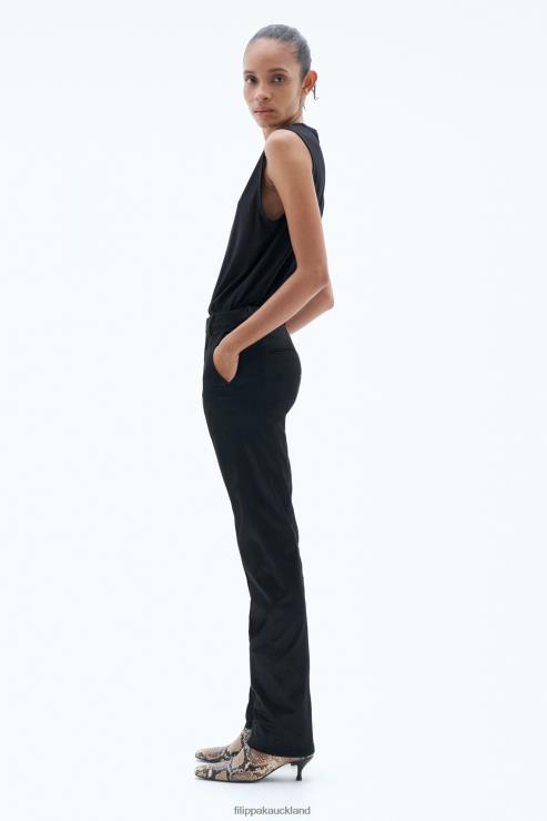 Women Filippa K Black Slim Satin Trousers Apparel 66L8493