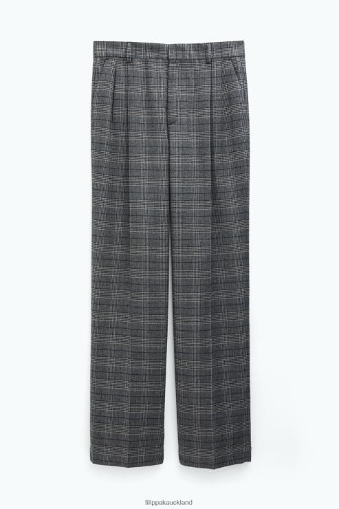 Women Filippa K Grey Check Pleated Trousers Apparel 66L84119